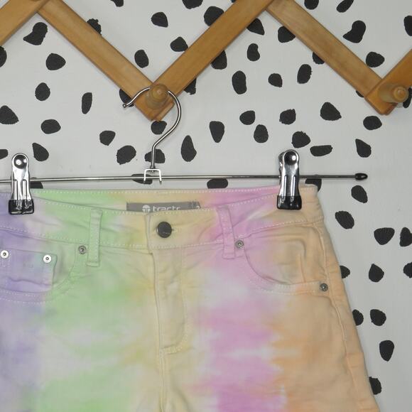 Tractr Rainbow Tie Dye Denim Cut Off Girls Jean Shorts - Picture 2 of 7